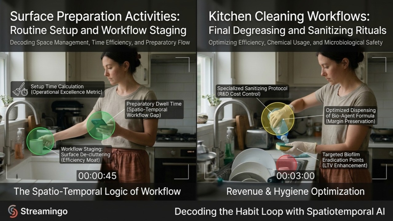 Consumer testing a kitchen counter surface with the back of a knuckle before picking up a cleaning product