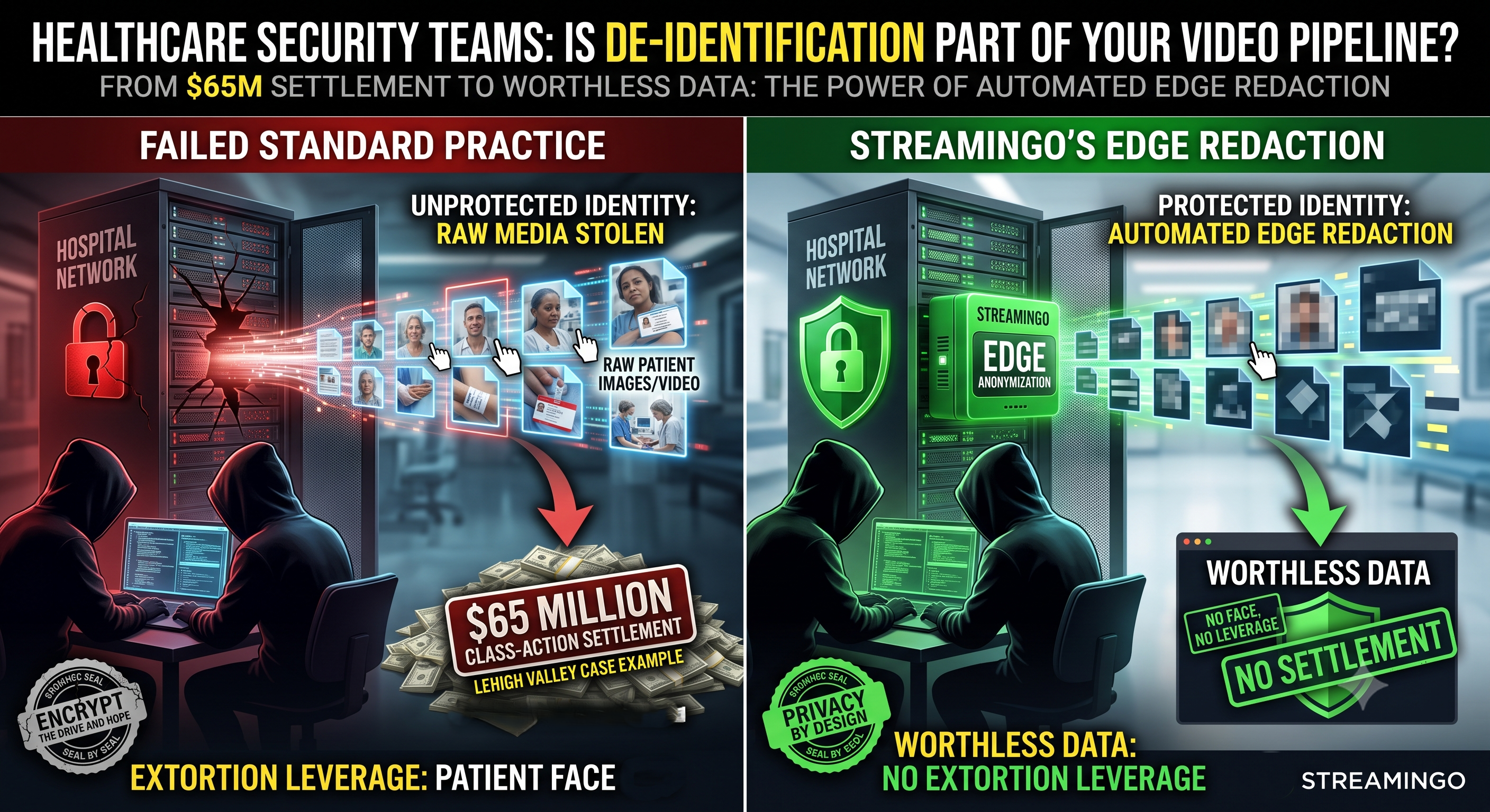 Conceptual illustration of a locked patient file with a face silhouette, representing identity as the true asset at risk in clinical data breaches